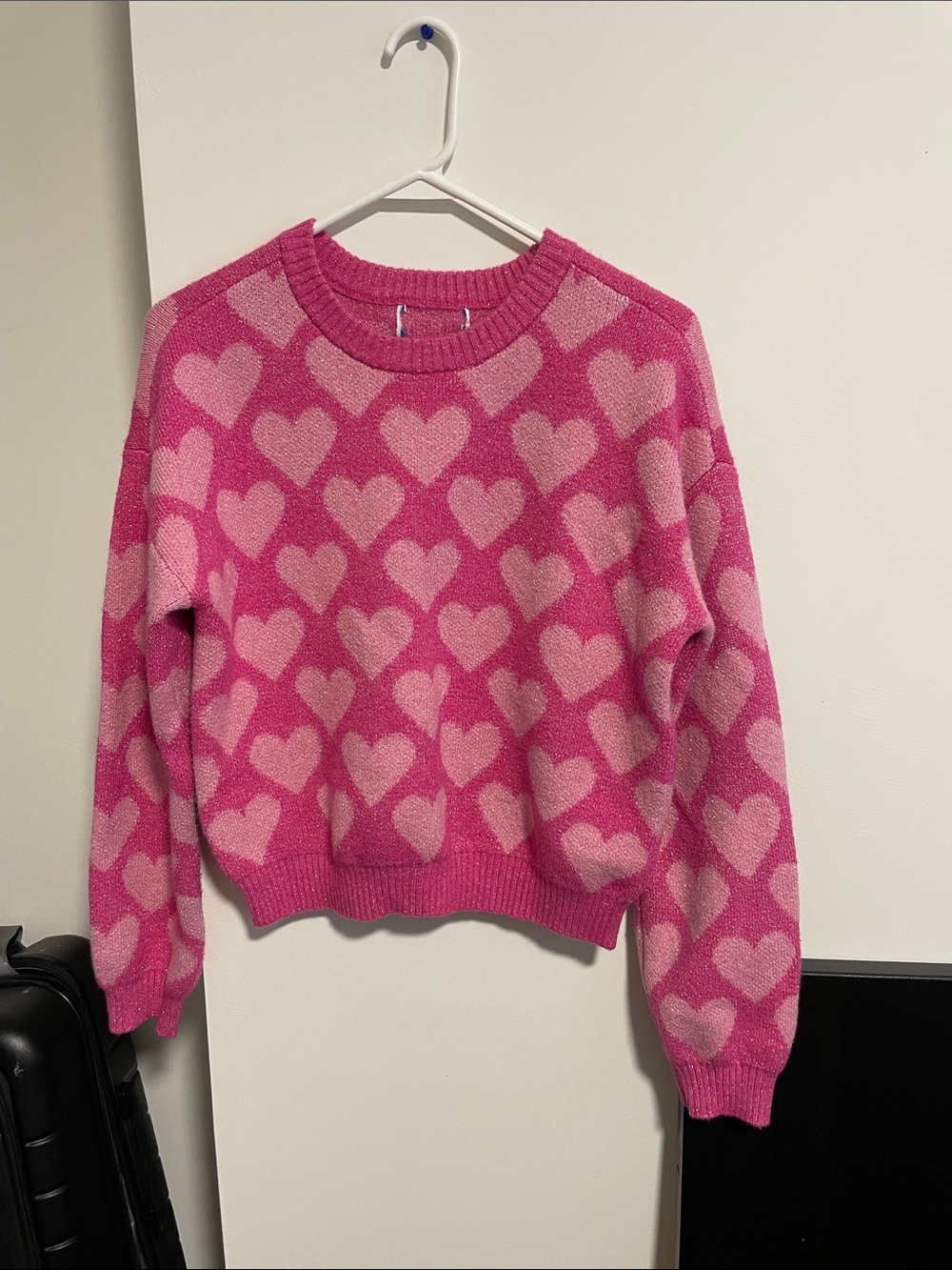 26 Pink Heart Pattern Crewneck Sweater - Women